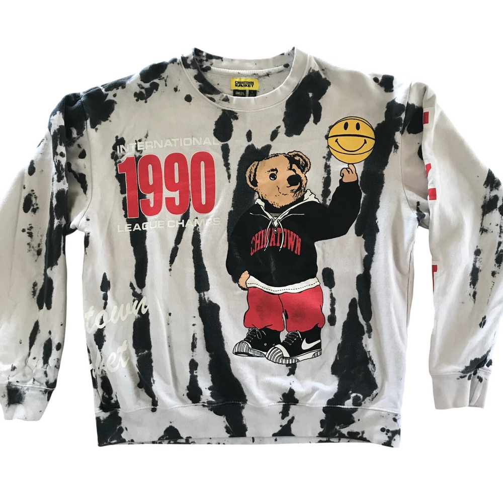 Chinatown Market Smiley Bear Tie Dye Sweatshirt Mens Large 1990 League Champs L